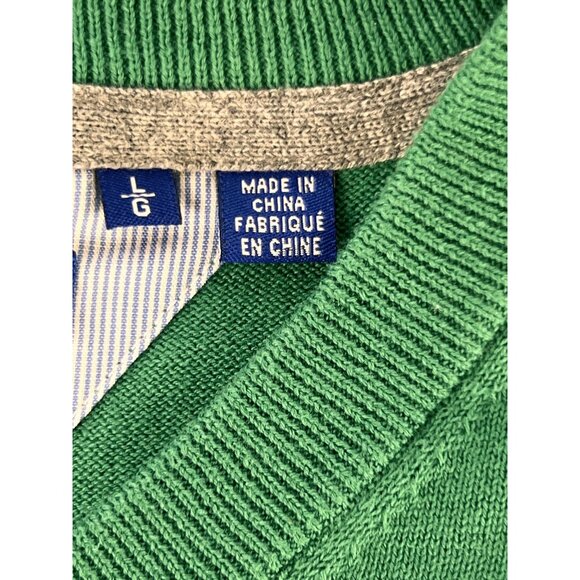 Report Collection Mens L Sweater Green V Neck Pullover 100% Cotton Golf Classic - Picture 4 of 10